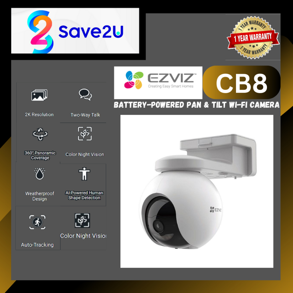 Ezviz CB8 2K 3MP Rechargeable BatteryPowered Pan & Tilt WiFi