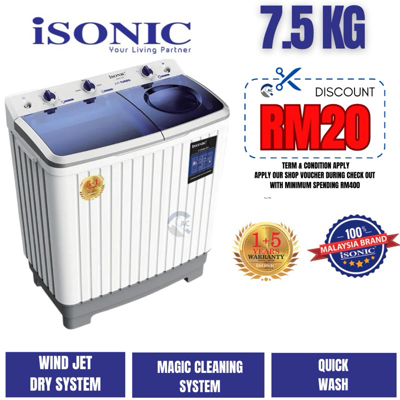 ISONIC SEMI AUTO WASHING MACHINE 7.5KG 11.5KG KHIND WASHING MACHINE