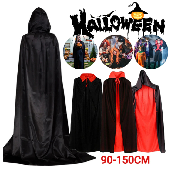 Cape De Vampire Réversible Noir/rouge 150cm Avec Capuche - Déguisement Halloween, Cosplay Médiéval - Pour Homme Et Femme - 7