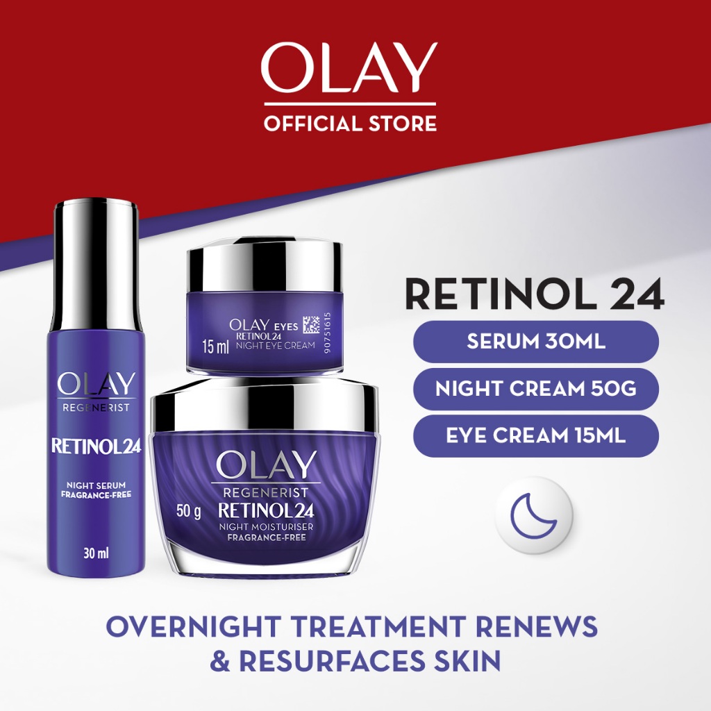 Olay Regenerist Retinol 24 Night Regimen Bundle - Cream + Serum + Eye ...