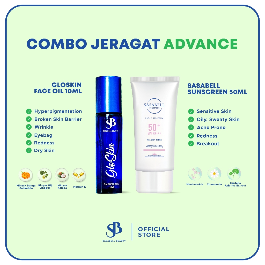 SASABELL : Combo Jeragat Advance (Gloskin Face Oil + Sunscreen 50ml ...