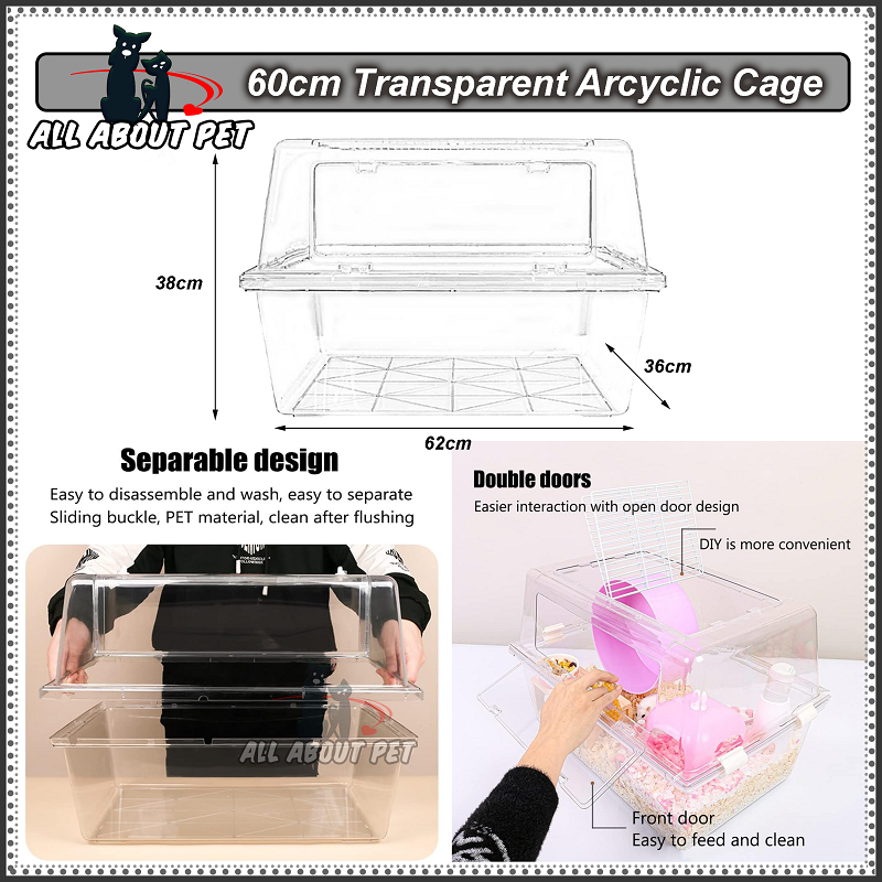 View of Large transparent hamster cage (length 60cm), easy cleaning and feeding ...
