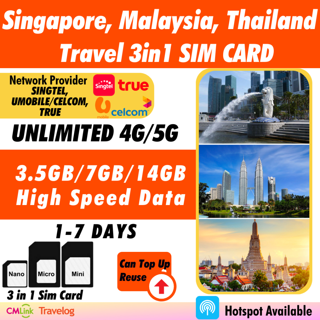[Singapore, Malaysia, Thailand Physical SIM] [17 Days] High Speed