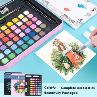 1box 48 Colors Solid Watercolor Paint Set, Portable Watercolor Kit With  Black Tin Box For Beginners, Art Supplies Watercolor Pigment