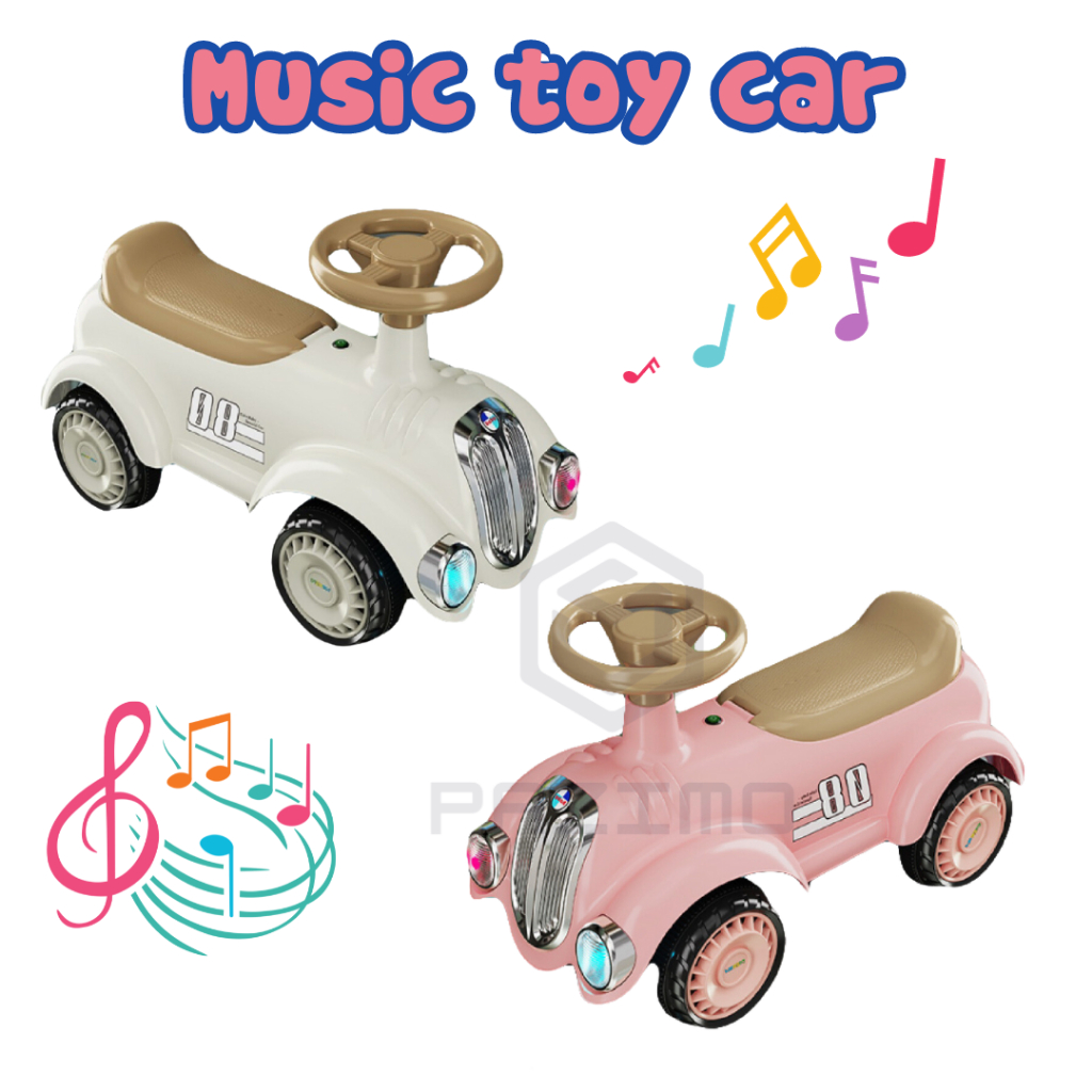 Music & Lights 4 Wheels Ride On Toy Car / Push Baby Car with Children Retro Scooter Car Boys