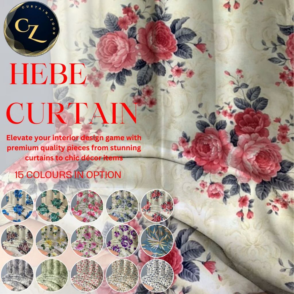 H5 Ready Made Curtain !! Hebe Curtain Hook & Ring Langsir Bercorak ...