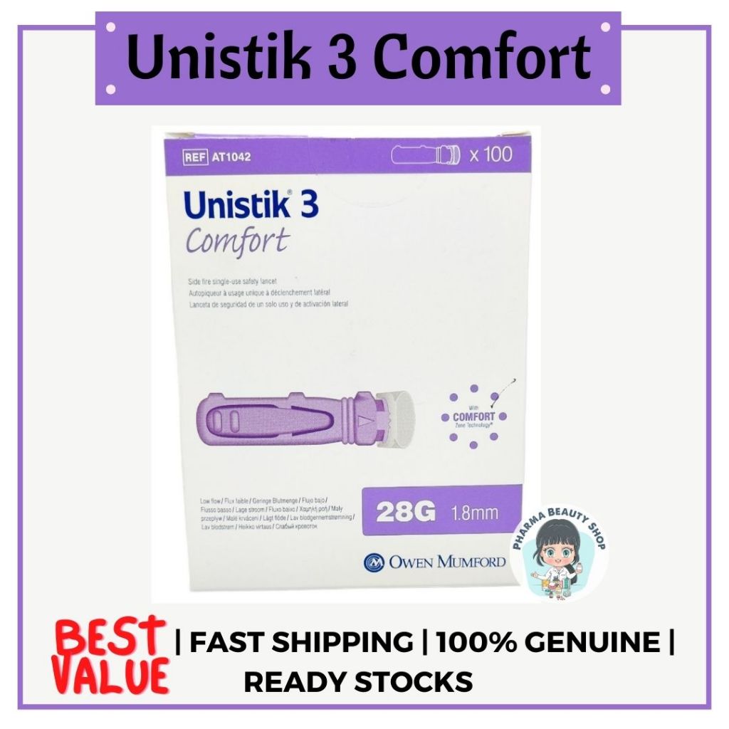 Unistik 3 Comfort Safety Lancets 28G 1.8mm 10s/ 100s (Single Use