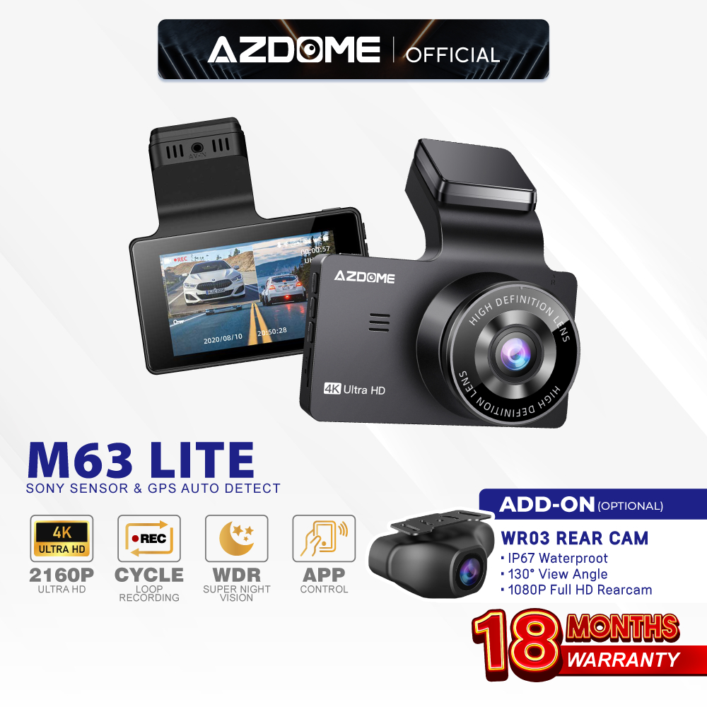 AZDOME M63 Lite 2160P/4K Ultra HD Dual Channel Front & Rear DashCam Night  Vision App Control Car Camera Driving Recorder Front Set NO SD Card