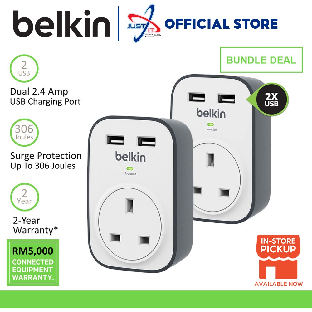 Belkin BSV103SA SurgeCube 1 Outlet Surge Protector With 2 X 2.4A Shared ...