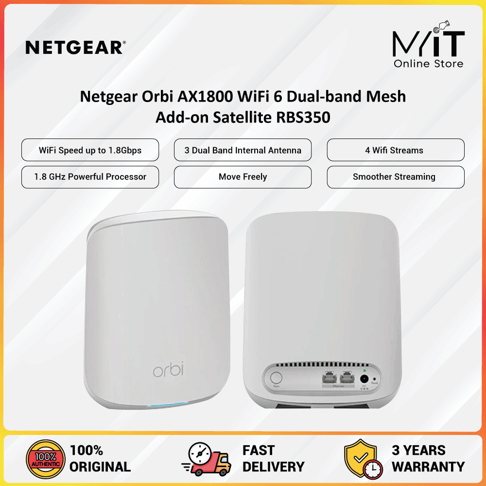 Netgear Orbi AX1800 WiFi 6 Dual-band Mesh Add-on Satellite RBS350【3 ...