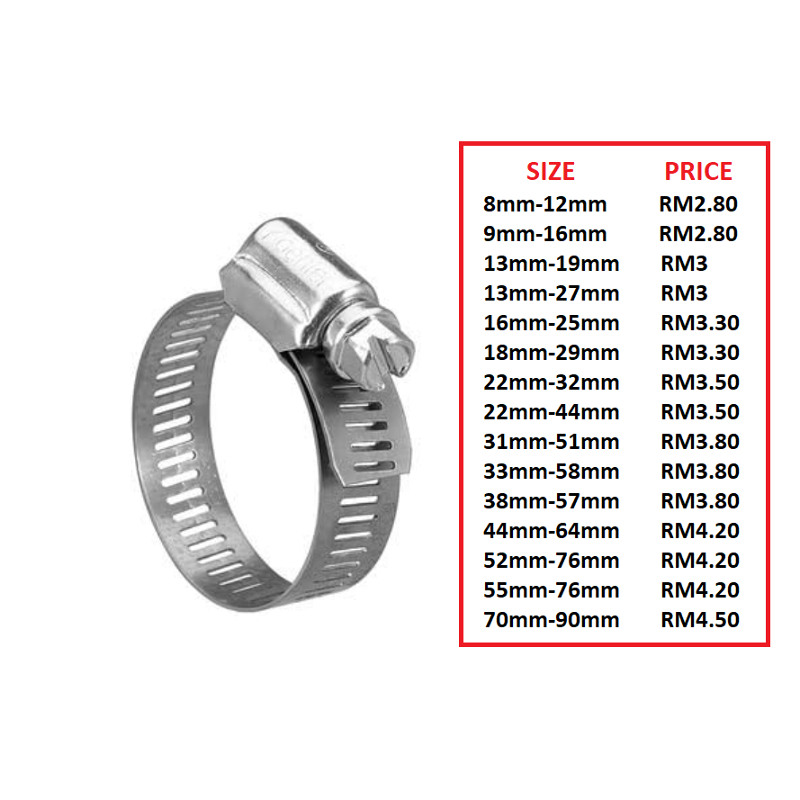 💢High Quality💢SS304 Stainless Steel Hose Clip Clamp Adjustable Hose ...