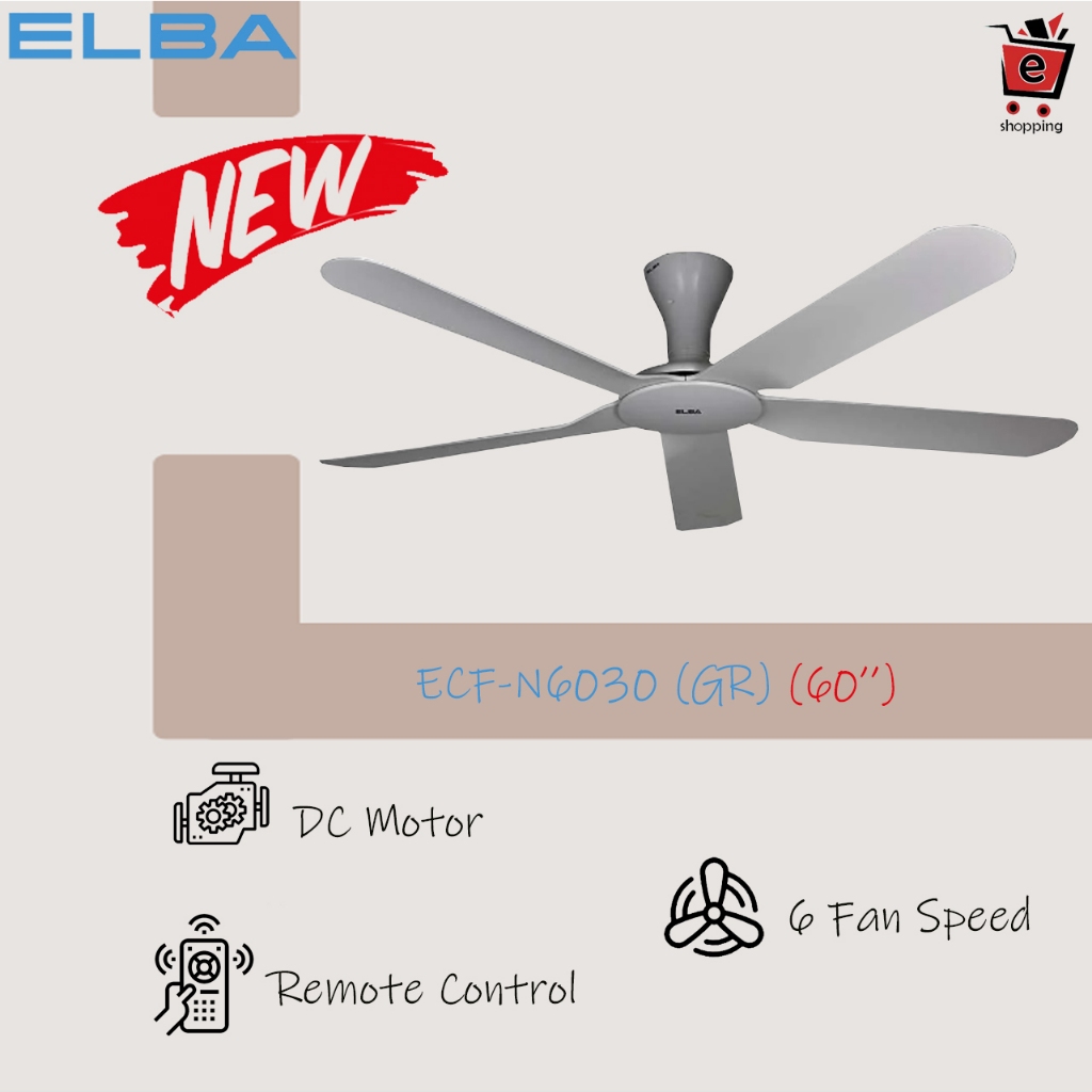 【JOHOR BAHRU FREE SHIPING】ELBA DC Ceiling Fan 60" URANO ECFN6032L(BK) 5 ABS Blades LED