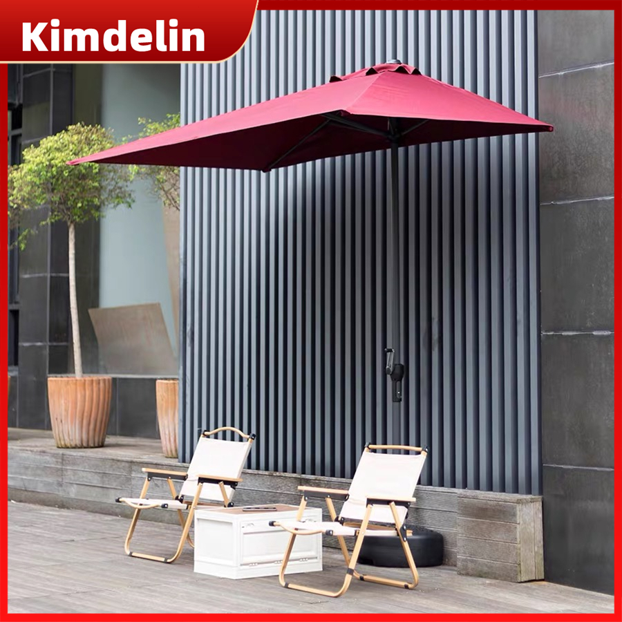 KIMDELIN Outdoor Half Patio Umbrella W/Crank Mechanism For Backyard