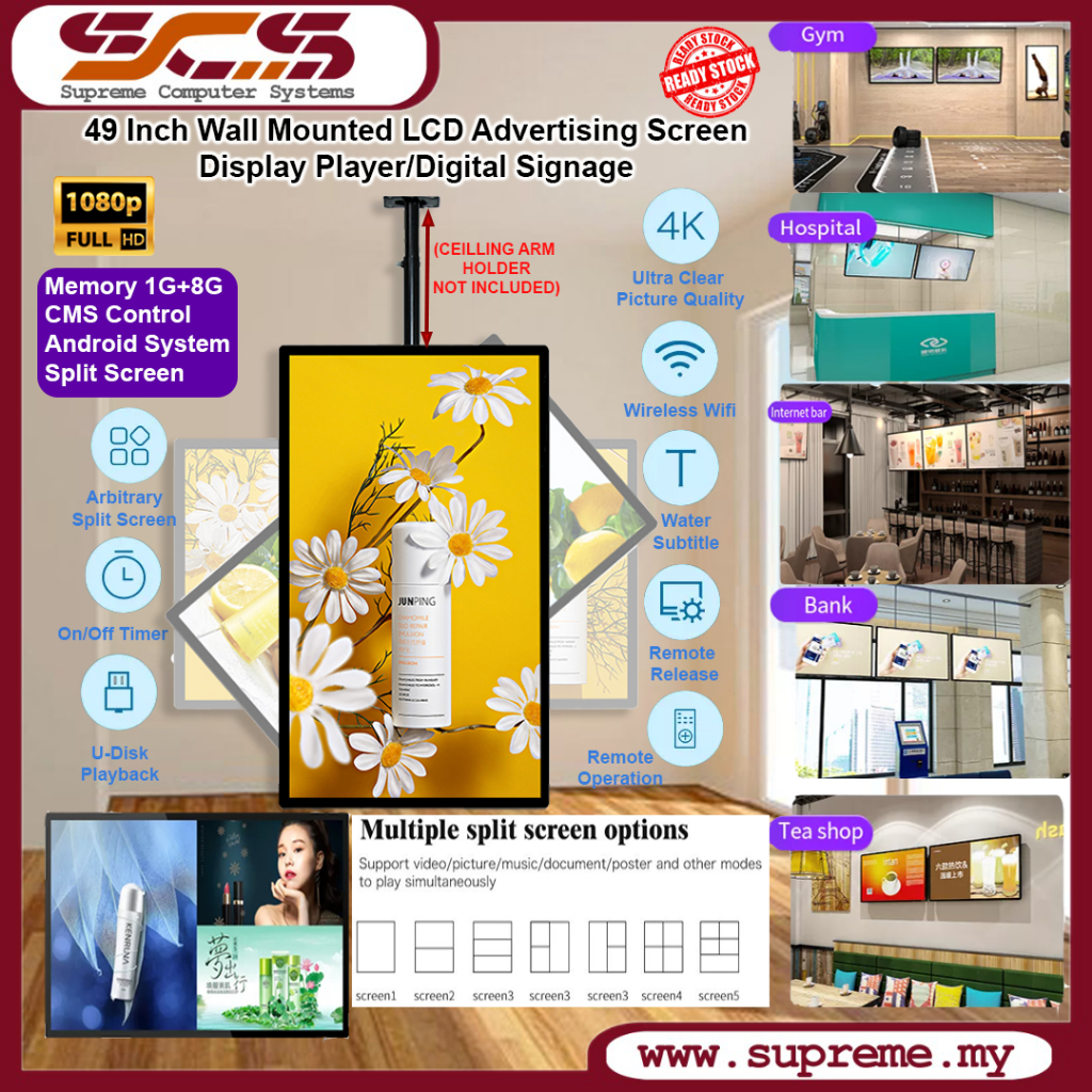 49 Inch LCD Advertising Screen Display Player/Digital Signage/Menu ...