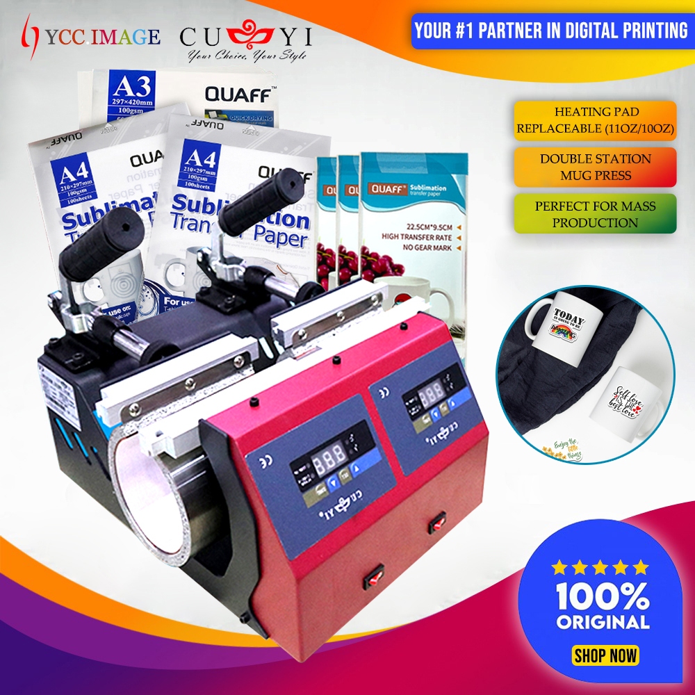 CUYI Double Heat Mug Press Machine Red 11oz Double Station Mug Press