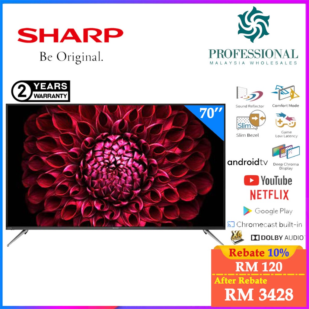 Sharp 4TC70DL1X AQUOS 70 Inch 4K UHD Android TV Netflix Youtube