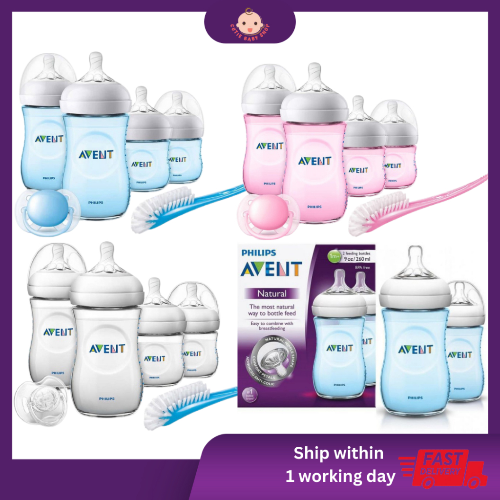 NEW PHILIPS AVENT NATURAL WIDE NECK BABY BOTTLES 3-PACK 9 OZ/260 ML BPA  FREE