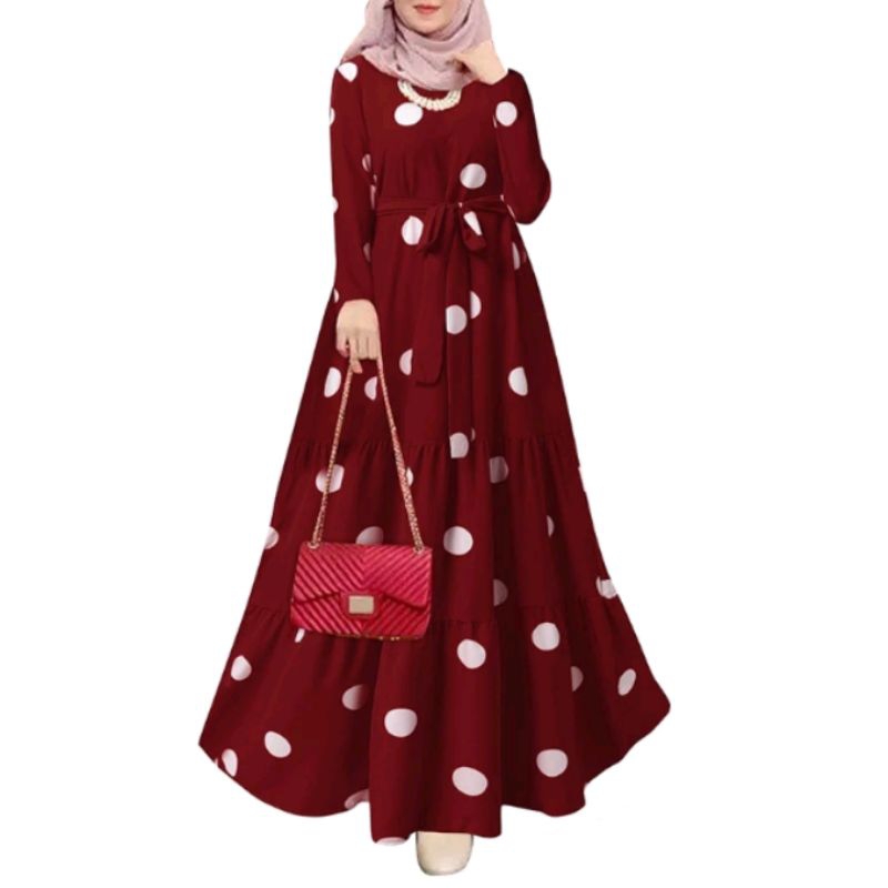 Retro Polka dots Pop Yeh Yeh Saloma Dress Women Muslim Elegant Casual Full Sleeve Dress Polkadot Muslimah Shopee Malaysia
