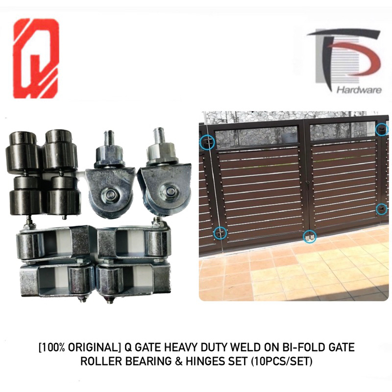 [100 ORIGINAL] Q GATE HEAVY DUTY WELD ON BIFOLD GATE ROLLER BEARING & HINGES SET (10PCS/SET