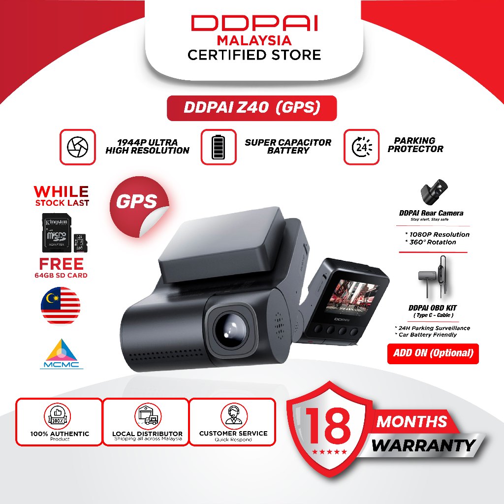 DDPAI Z40 GPS 1944P Front and Rear Dash Cam IPS Monitor | Shopee Malaysia
