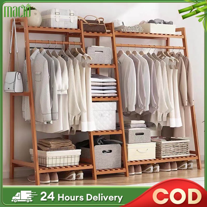 【In Stock】Bamboo Clothes Rack 80/100/130/150/190CM Clothes Hanging Rack