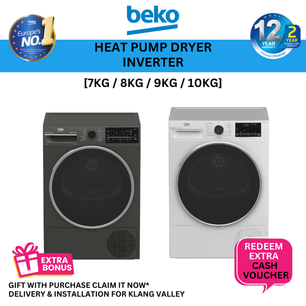 Beko Dryer Heat Pump 7kg 8KG 9KG 10KG Inverter Dryer DPS7405XW3 (KL