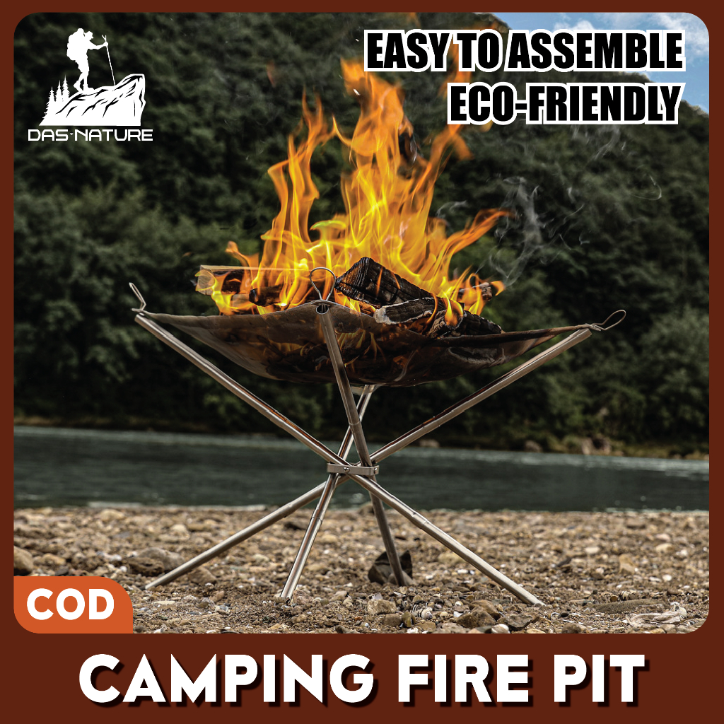 Das Nature™ Camping Fire Pit BBQ Stainless Steel 42cm Portable Foldable