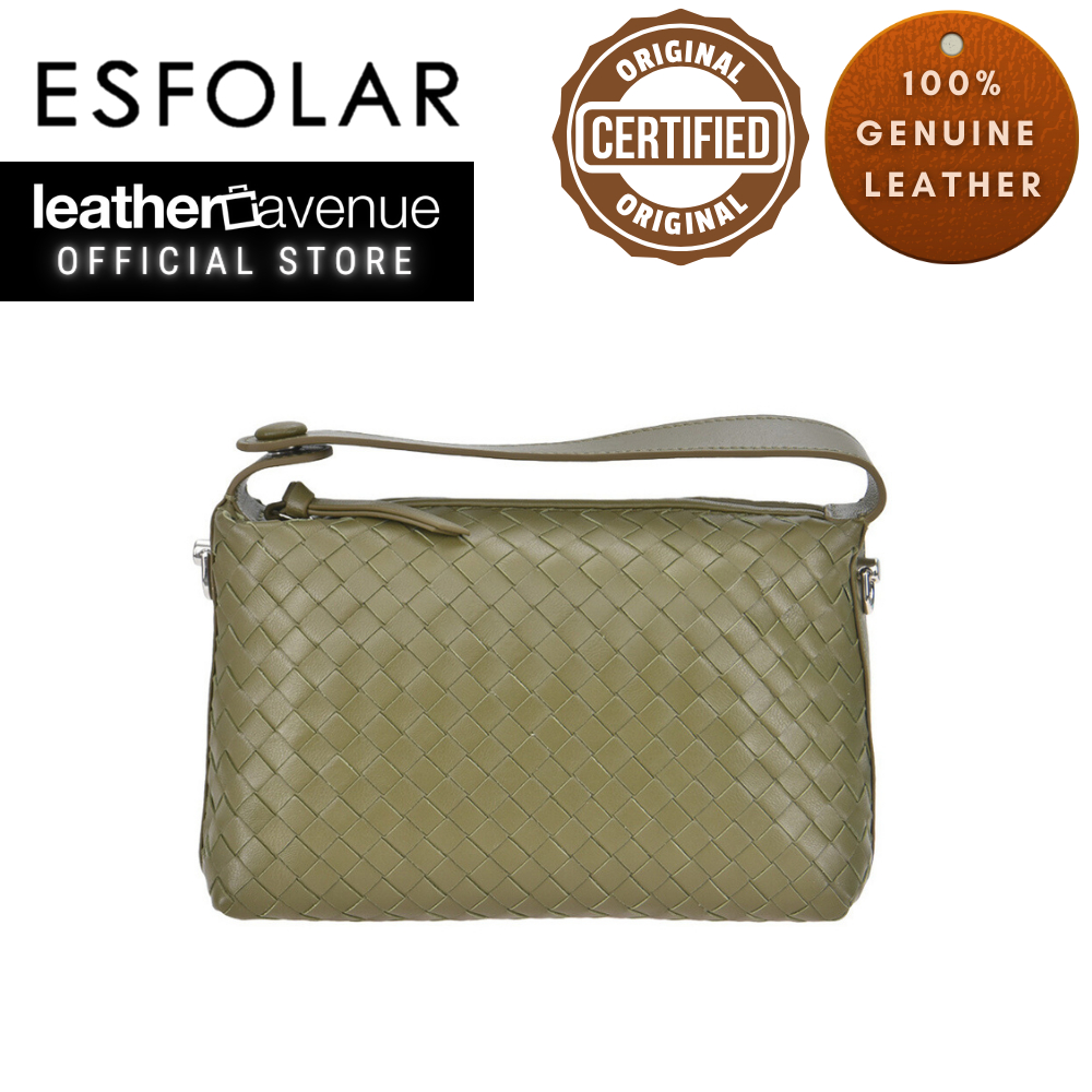 ESFOLAR Genuine Leather Lamb Skin Braided Leather Shoulder Bag Women s Handbag ES 23014 Shopee Malaysia