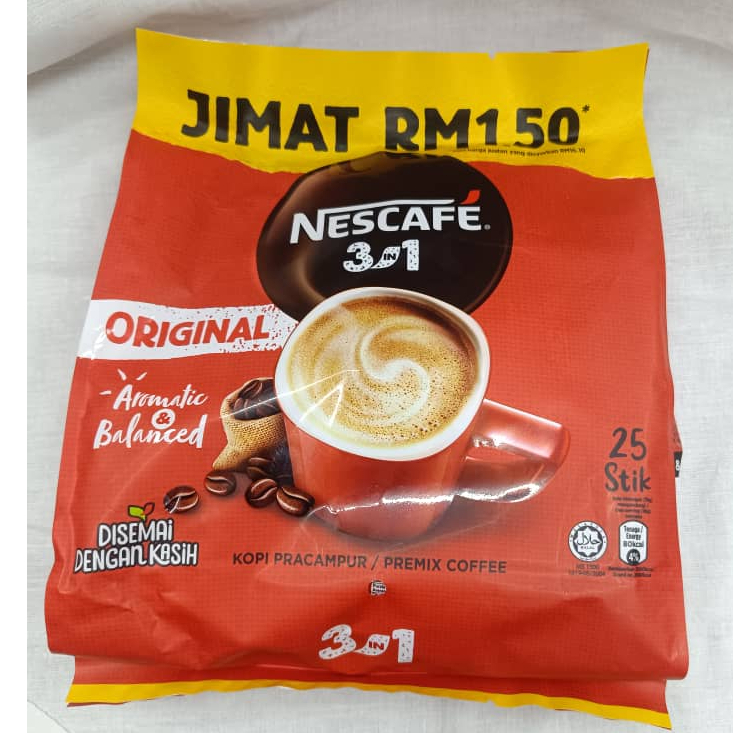 NESCAFE 3-in-1 Original Premix Coffee 450g (25 Sticks X 18g) Aromatic &  Balance