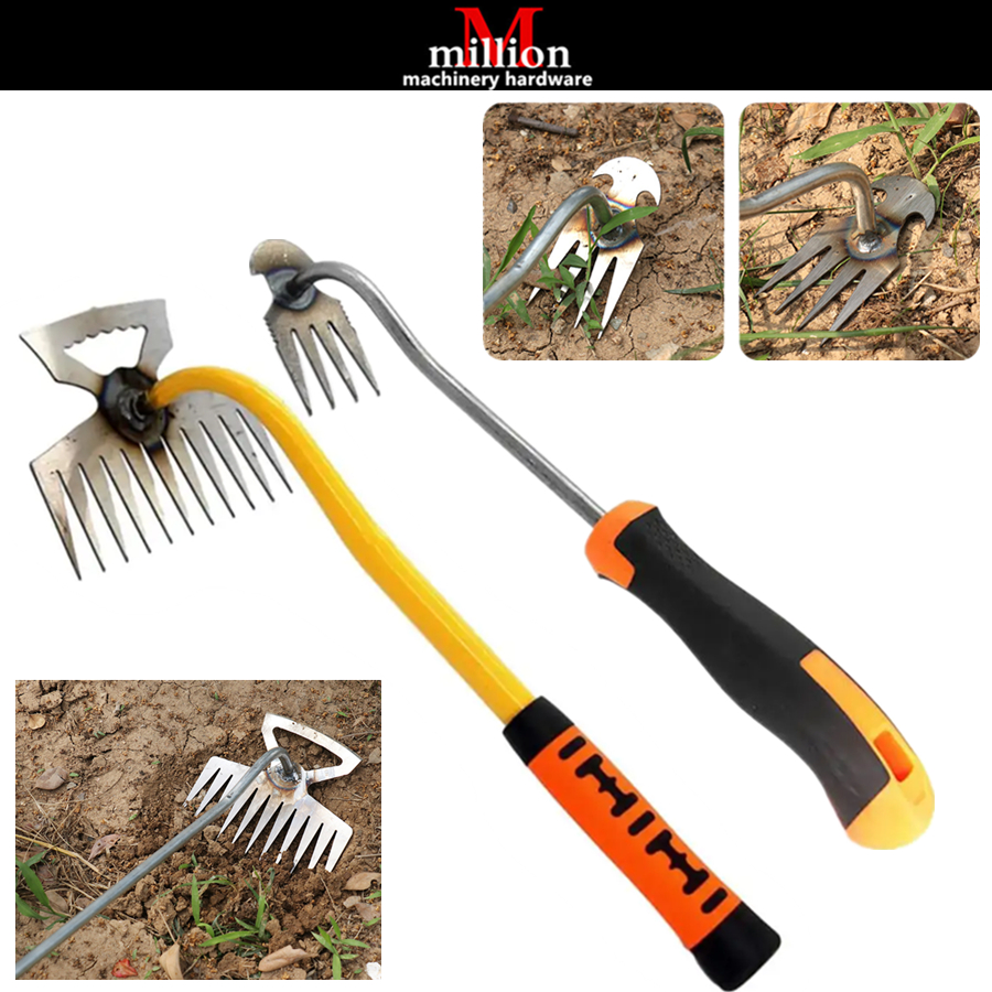 (Rubber Handle) Handheld Pulling Uprooting Weeding Garden Hoe Rake Farm ...