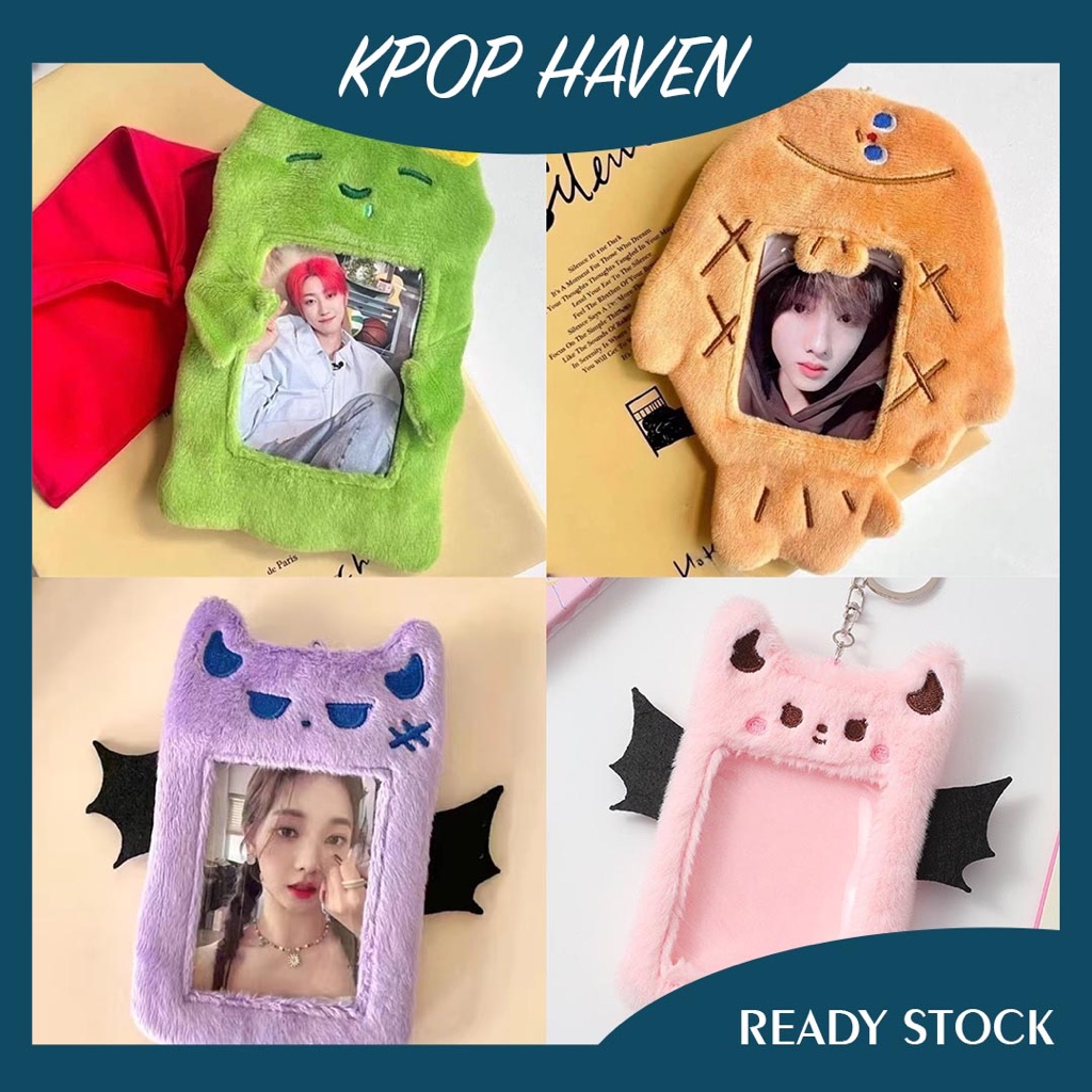 Cute Plush Cat Ear Photocard Holder With Lace & Beaded Chain - Keychain, Bag Charm, Card Protector