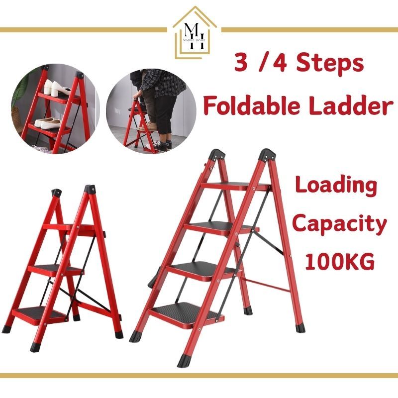 3 4 Step Foldble Ladder Stainless Steel Folding Stair Ladder Heavy Duty