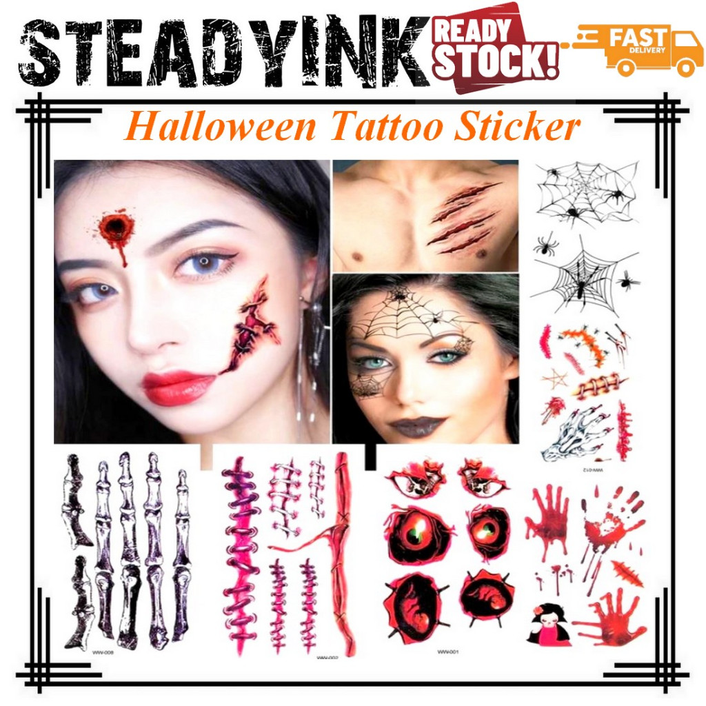 [𝚂𝚝𝚎𝚊𝚍𝚢𝙸𝙽𝙺] Halloween Tattoo Sticker | Realistic Scars Stitch Bloody ...