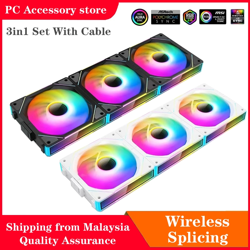 JM-1 Magic Block Fan Wireless splicing Computer Case 12cm 3in1 PC Mute ...