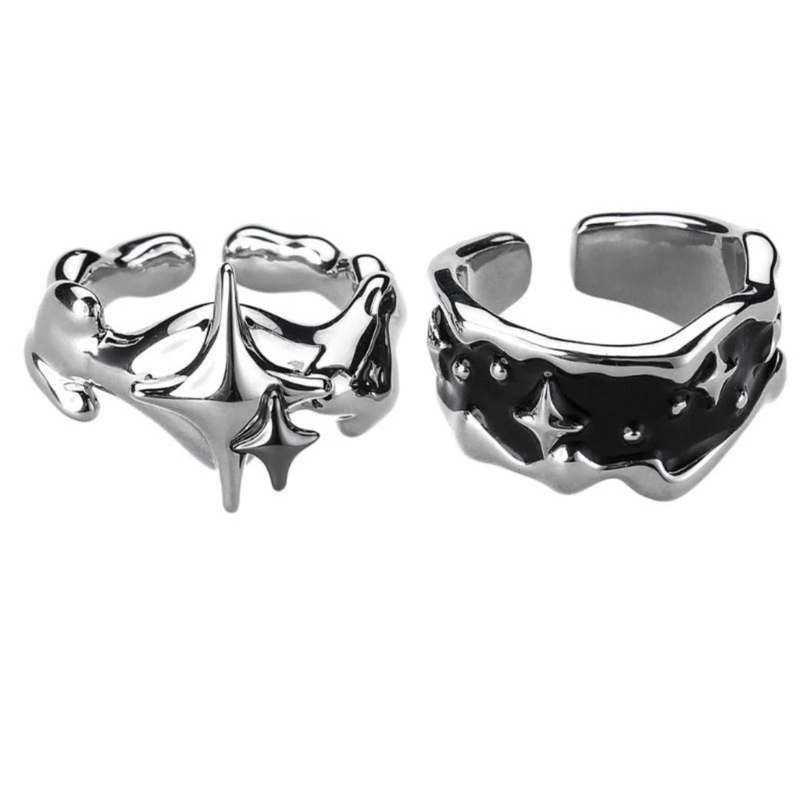 Silver and Black Star Finger Y2K Rings Set | Shopee Malaysia