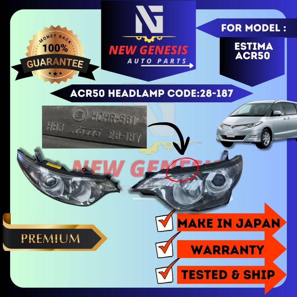 Toyota Estima ACR50 Head Lamp / Head Light / Lampu Depan PN
