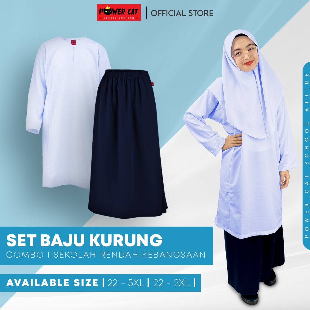 𝐏𝐎𝐖𝐄𝐑 𝐂𝐀𝐓 Baju Kurung Pasang Set Putih Nila Sekolah Rendah KOSHIBO ...