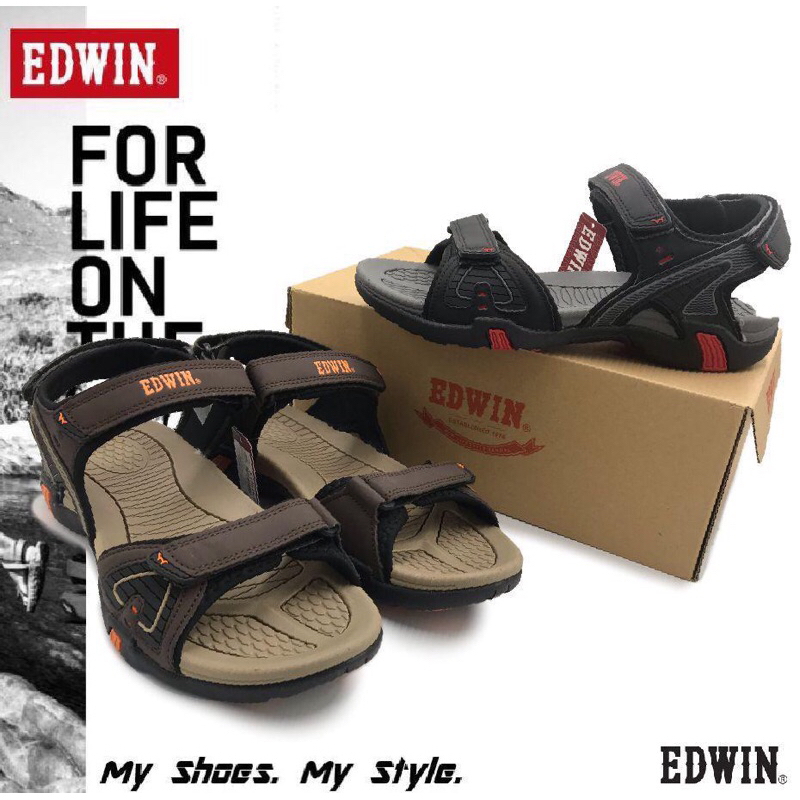 Ready stock Edwin Hiking Adventurer Beach Sandal Men outdoor waterproof sandals Velcro leather Sport Sandal Superb