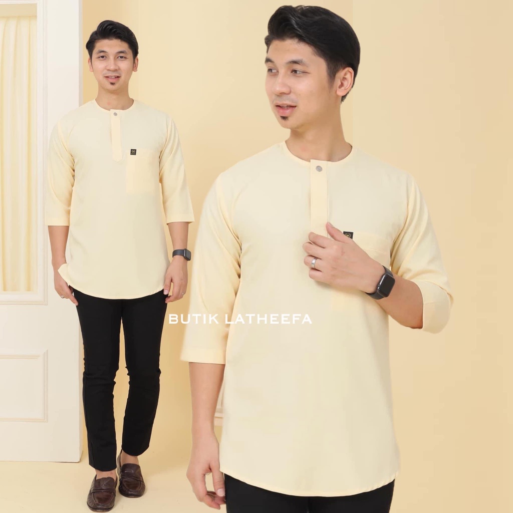KURTA SLIM FIT KUNING CAIR BABY YELLOW TENGKUK JOHOR LEHER TELUK ...