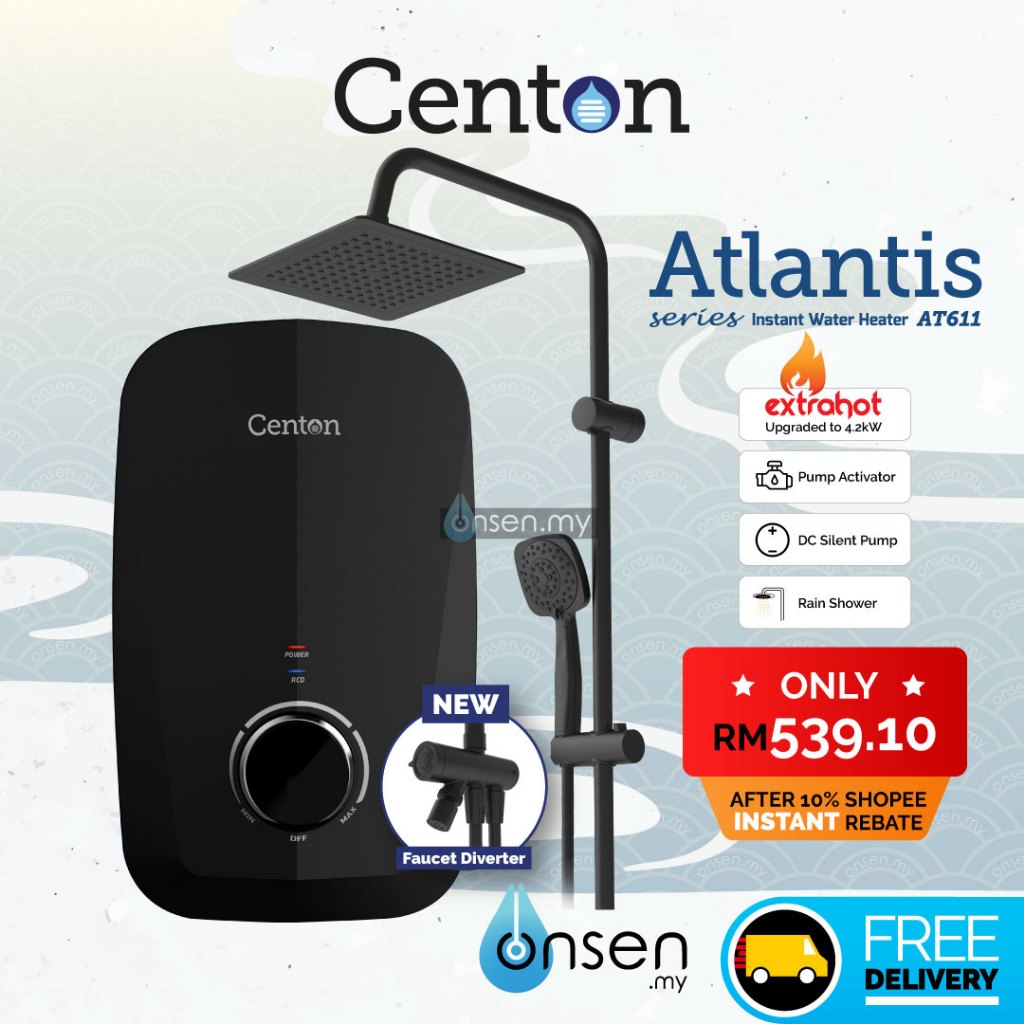 CENTON Instant Rain Shower Water Heater Atlantis AT611 & Grande GD600