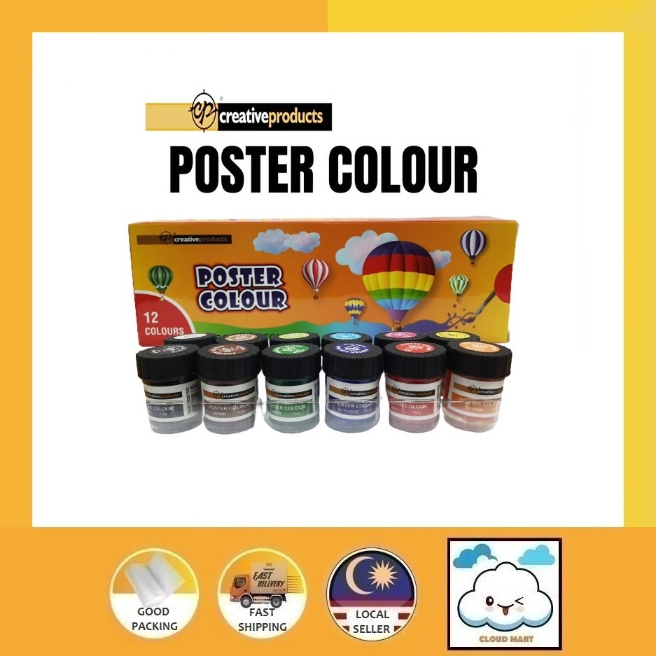 CP Creative Products NonToxic Poster Color Set, Poster Colour Paint Set Poster 12 Bottles