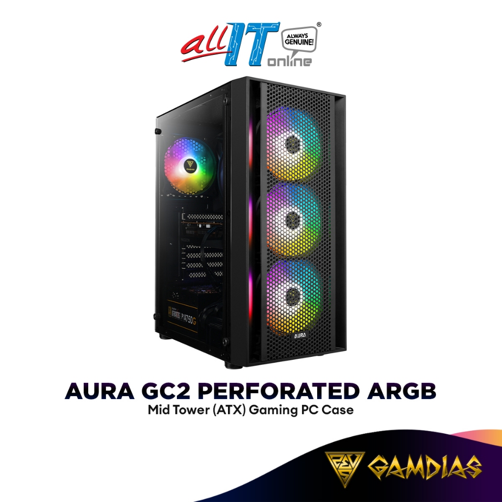 GAMDIAS AURA GC2 Perforated ARGB Tempered Glass Mid Tower (ATX) Gaming