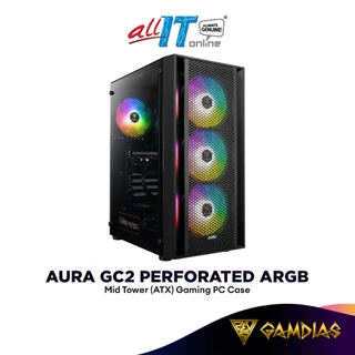 GAMDIAS AURA GC2 Perforated ARGB Tempered Glass Mid Tower (ATX) Gaming PC Casing | Included 4x 120mm ARGB Case Fans