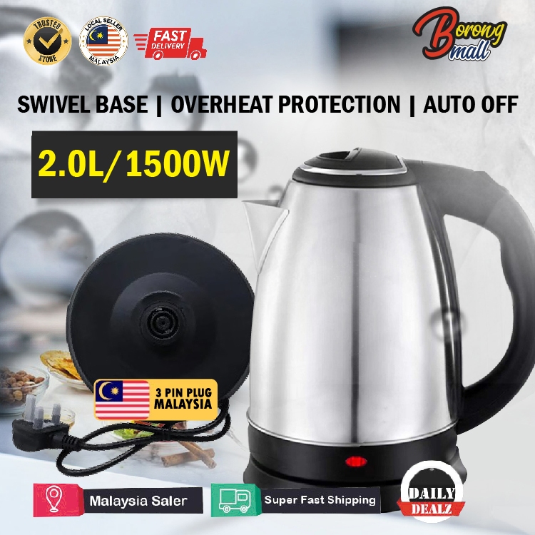(3pin plug malaysia) Stainless Steel Electric Jug Kettle 2.0L Fast ...