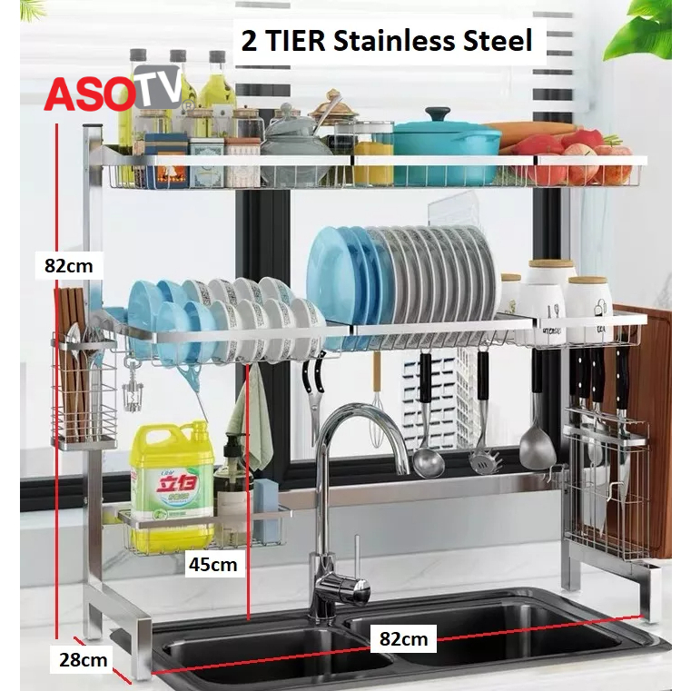 ASOTV® Stainless Steel Sink Dish Rack Dish Drainer Kitchen Rack Rak ...