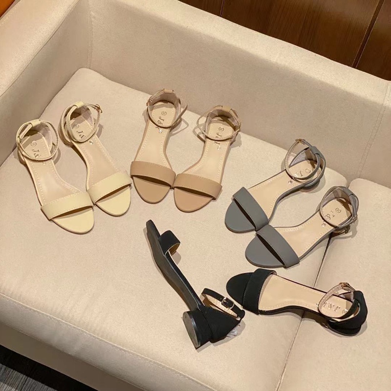 Classy Sandals Matte 1 Inch Heels with Ankle Strap for Women | Shopee ...