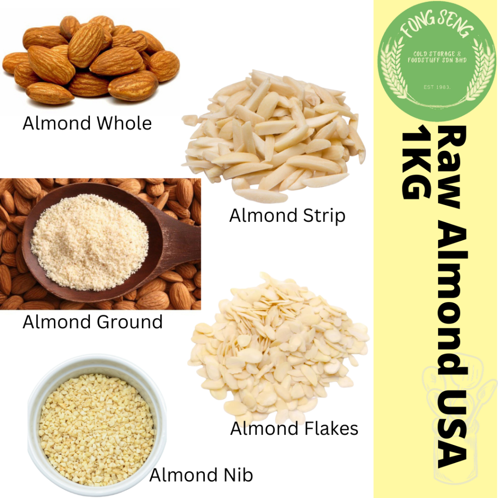Raw Almond Nut USA 200g/500g/1KG (Almond Whole/Almond Ground/ Almond ...