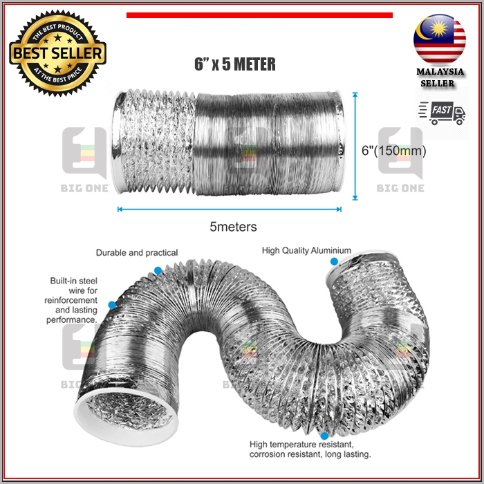 SR 6" x 5METER 150MM ALUMINIUM DUCTING HOSE FOR HOOD COOKER EXHAUST
