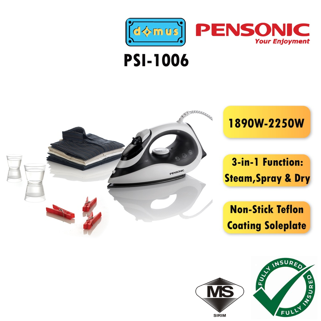 Pensonic Steam Iron Non Stick Teflon Coated 3 In 1 Function With Self