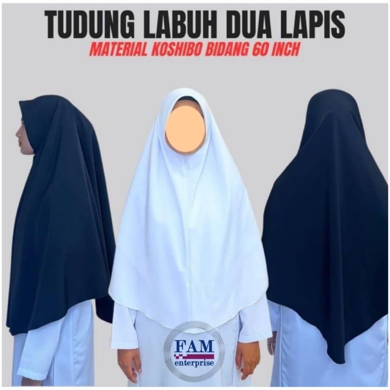 Tudung Labuh Koshibo Bulat Sekolah Agama Putih/Hitam (2 Lapis) | Shopee ...